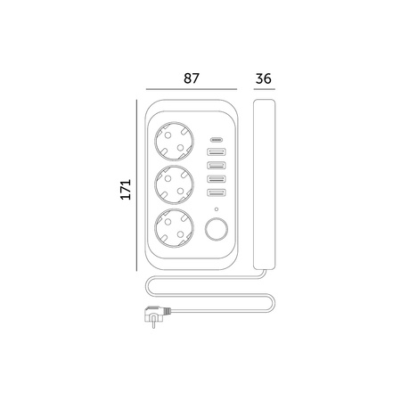 Prodlužovací kabel KOBI LINEA PRO 3x230V 3m Uzemnění, spínač a 5xUSB Bílý