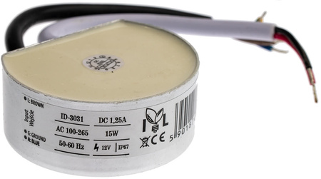 Vodotěsný napájecí zdroj 12V 15W 1.25A IP67 ID-3031