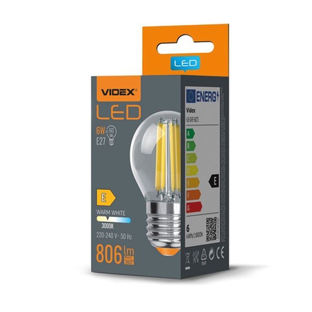 LED žárovka E27 G45 Ball 6W = 60W 806lm 3000K Warm 360° FILAMENT Videx