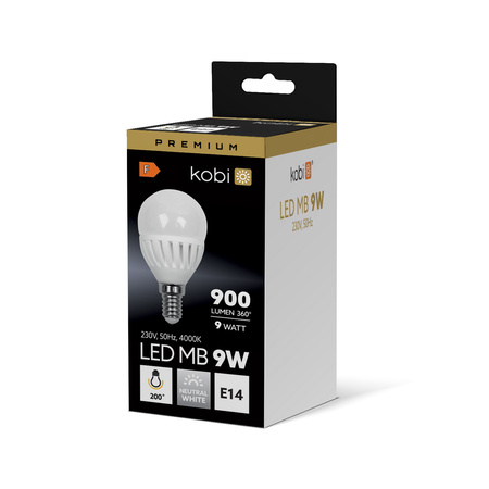 LED žárovka E14 Ball 9W 900lm 4000K Neutral 200° Premium Kobi