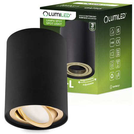 Povrchová montáž HALOGEN Spot Tuba Movable AMAT-L GU10 Round Black-Gold 115mm LUMILED 