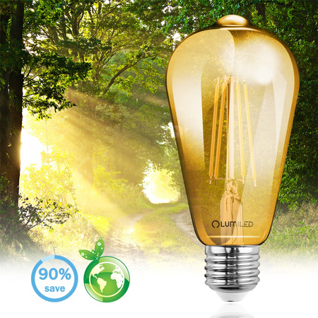 6x Žárovka LED Edison ST64, E27 6W = 50W 660lm 2200K Teplá bílá 360° Filament AMBER LUMILED