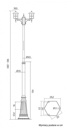 Venkovní zahradní lampa LANTERN E27 Venice OGMWN 2 KW 180-280cm černá Su-Ma