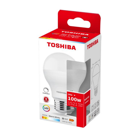 LED žárovka E27 A65 14W = 100W 1521lm 3000K Teplá bílá TOSHIBA Stmívatelná
