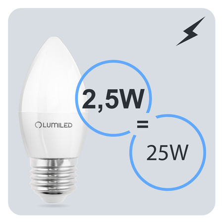 Žárovka LED E27, B35 2.5W = 25W 249lm 3000K Teplá bílá 180° LUMILED