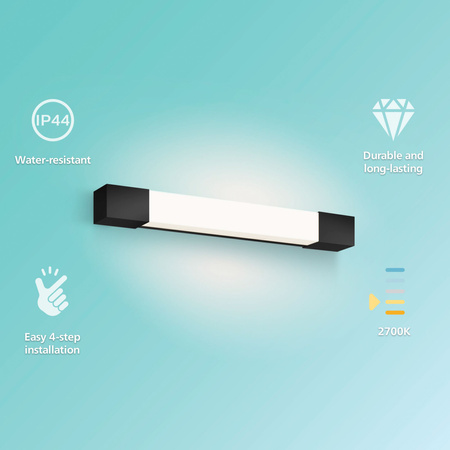 LED Světlo nad Zrcadlo 5W 730lm 2700K 44cm IP44 Černá Rover Philips