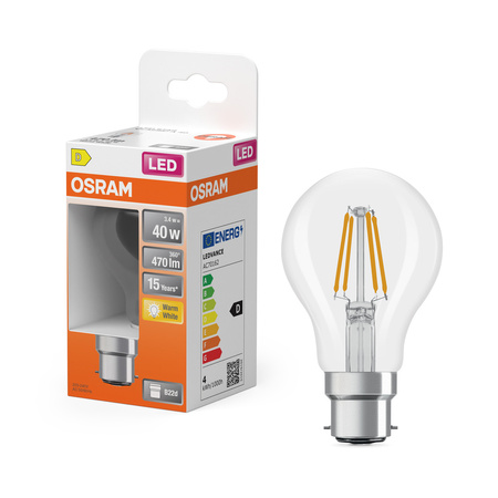 LED žárovka A60 B22d 3,4W = 40W 470lm 2700K teplá bílá 300° Filament STAR CLASSIC Osram