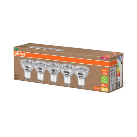 5x LED PAR16 Reflektor GU10 2W = 50W 360lm 2700K Teplá 36° 180lm/W ENERGETICKÁ ÚSPORNOST Osram