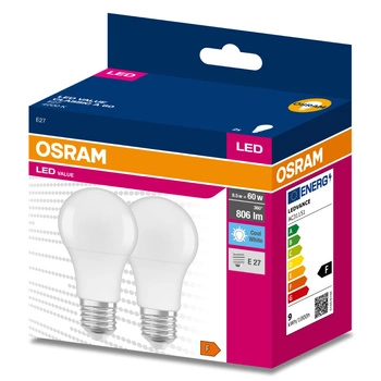 2x LED žárovka E27 A60 8.5W = 60W 806lm 4000K Neutrální bila 200° OSRAM HODNOTA