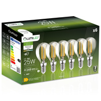 6x LED žárovka E14 Ball P45 2W = 25W 249lm 4000K Neutral 360° FILAMENT LUMILED