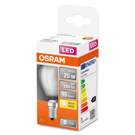 E14 P45 LED žárovka 2.5W = 25W 250lm 2700K Teplá bílá 300° vlákno OSRAM STAR