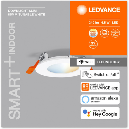 LED DOWNLIGHT 4,5W 240lm CCT 8,5cm SMART+ WIFI LEDVANCE panelové svítidlo pro zapuštěnou montáž
