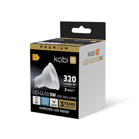 LED žárovka s reflektorem GU10 3W 270lm 6200K Cold 80° Premium Kobi