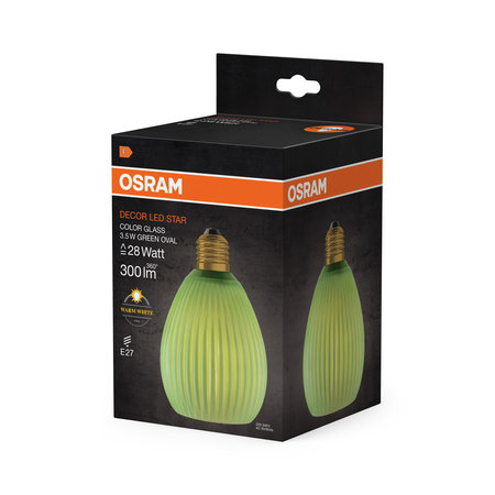 LED žárovka E27 Oval 3,5W 300lm 2700K teplá bílá Decorative Green Osram