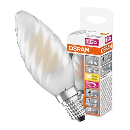 LED žárovka BW35 svíčka E14 3,4W = 40W 470lm 2700K teplá bílá CRI90 300° Filament Dimmable SUPERSTAR PLUS CLASSIC Osram