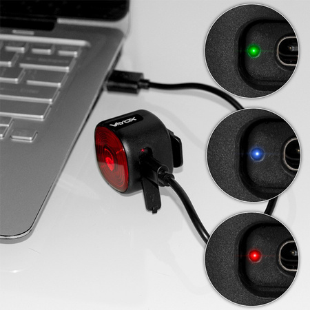 Zadní svítilna na kolo červená USB-C 6 režimů IP66 POWERFUL VAYOX