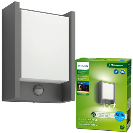 Zahradní nástěnná lampa LED ARBOUR 3,8W Senzor pohybu 2700K Teplá IP44 Antracit PHILIPS