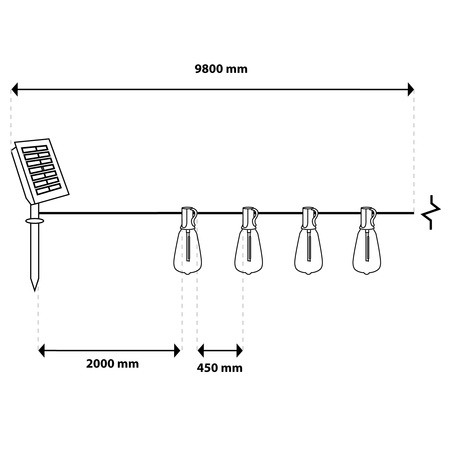 Solární zahradní girlanda 30x LED dekorativní žárovky 9,8 m 2700K Warm + PYRIS LUMILED dálkové ovládání