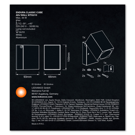 Nástěnné svítidlo fasádní ENDURA Classic Cube Adjustable Wall White LEDVANCE