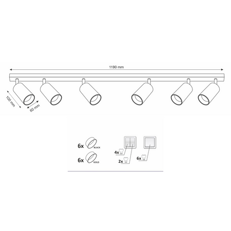Pásové svítidlo Stropní a nástěnné LED svítidlo 6 x GU10 MARIBEL Black GOLDLUX (Polux)