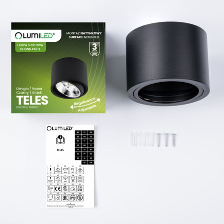 Povrchové Halogenové svítidlo GU10, AR111 SPOT TUBA 100mm Nastavitelná Kulatá Černá TELES LUMILED