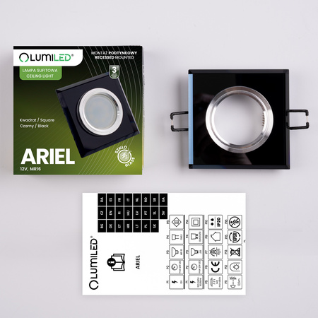 Skleněné Halogenová Podhledové svítidlo GU10, MR16 Stálá Čtvercová Černá ARIEL LUMILED