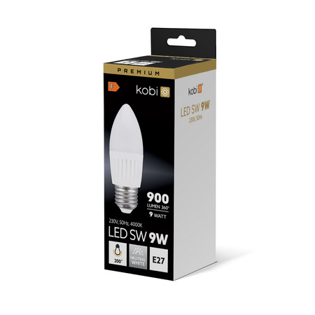 LED žárovka E27 Candle 9W 900lm 4000K Neutral 200° Premium Kobi
