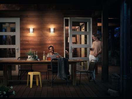 Zahradní lampa LED nástěnná lampa PYTHON IR myGarden 6W 2700K IP44 s pohybovým a soumrakovým senzorem stříbrná PHILIPS