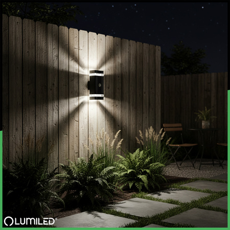 Zahradní nástěnné svítidlo shora dolů 2x GU10 Black Senzor pohybu a soumraku HEDERA LUMILED