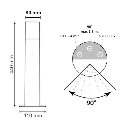 Zahradní lampa LED E27 TUBA LOW Graphite 44cm DALLAS GOLDLUX (Polux) s pohybovým a soumrakovým senzorem