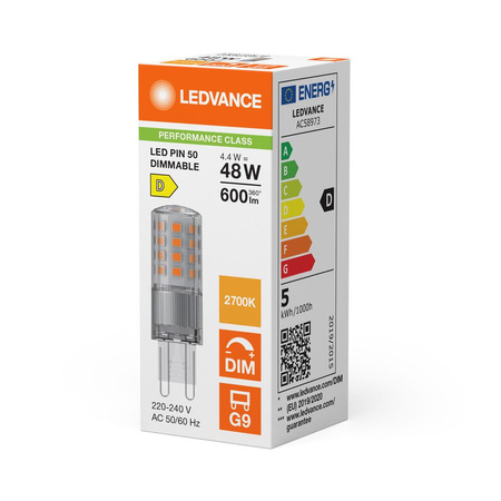 LED žárovka G9 4,4W = 48W 600lm 2700K Warm 320° Dimmable Ledvance