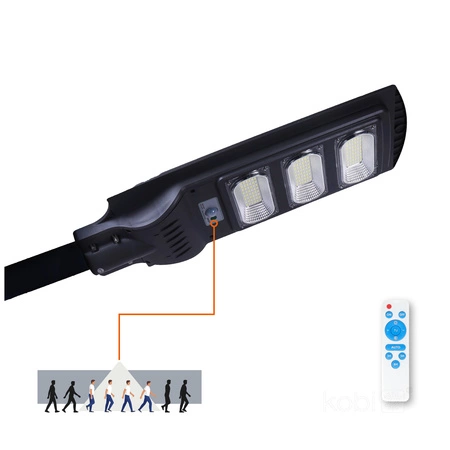 Solární LED pouliční lampa Průmyslové silniční svítidlo 8W 850lm 6500K Cold s pohybovým a soumrakovým senzorem IP54 Black Urbi Kobi