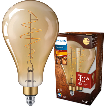 LED žárovka E27 A160 7W = 40W 470lm 1800K Teplá bílá Filament Jantar PHILIPS Stmívatelné