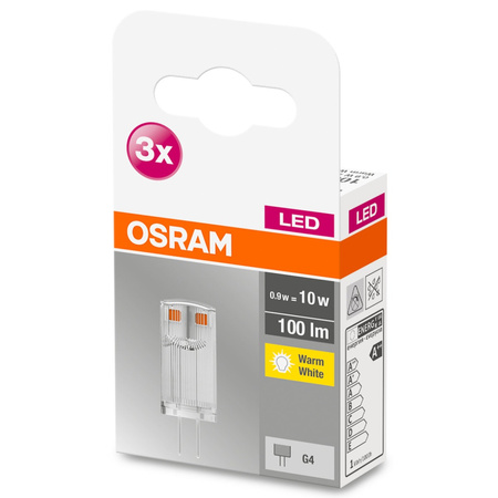 3x LED G4 KAPSULE 0.9W = 10W 100lm Teplá bílá 300° 12V OSRAM