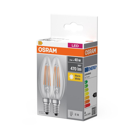 2x LED žárovka B35 Candle E14 4W = 40W 470lm 2700K Warm 300° BASE Osram