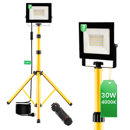 LED reflektor ZUNA2 Halogenová lampa 30W 4000K na stojanu + kabel + hermetický konektor LUMILED 