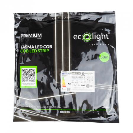 LED pásek COB 9W/m 990lm/m 480LED/m 12V 6000K studená bílá IP20 Roll 50m Ecolight