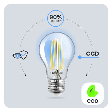 Žárovka LED E27, A60 7W = 60W 770lm 4000K Neutrální bílá 360° Filament LUMILED