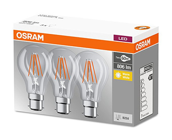 3PAK LED žárovka B22d A60 6,5W = 60W 806lm 2700K Warm 360° Filament OSRAM