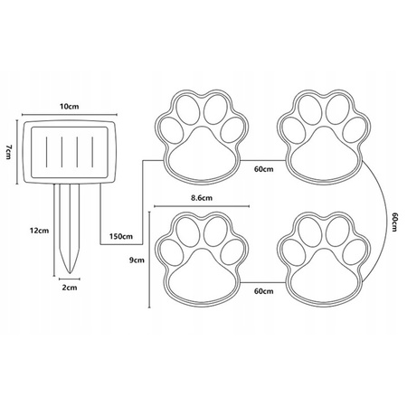 LED solární zahradní světla Doglegs 6500K IP44 se soumrakovým senzorem 470cm černobílá