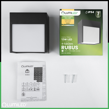 Zahradní nástěnná lampa LED Venkovní nástěnná lampa IP54 12W 3000K RUBUS LUMILED