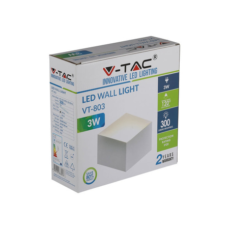 LED fasádní nástěnné svítidlo 3W 4000K IP20 nástěnné svítidlo bílé SAMSUNG CHIP VT-803 V-TAC