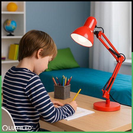 Stolní lampa E27, Červená + držák na stůl TOBI LUMILED