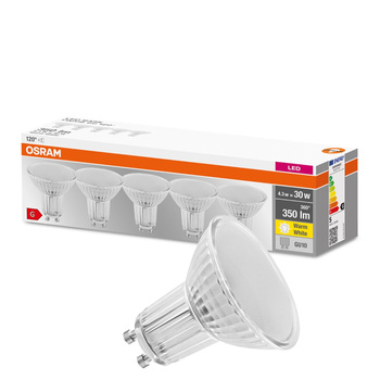 5x LED žárovka GU10 4.3W = 30W 350lm 2700K Teplá bílá 120° OSRAM Základna