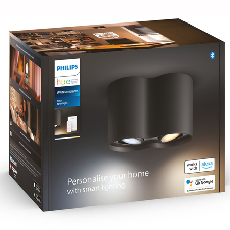 Stropní svítidlo LED Spot Pillar Black 2x4,2W CCT PHILIPS HUE Bluetooth Zigbee + stmívač