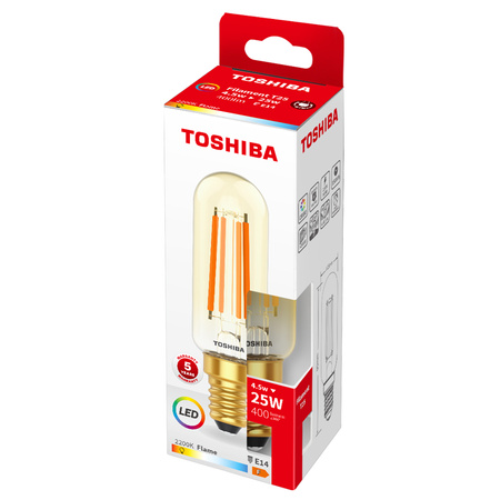 LED žárovka E14 T25 4,5W = 25W 400lm 2200K teplá bílá Filament Amber TOSHIBA