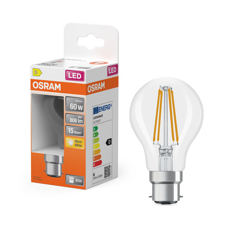 LED žárovka A60 B22d 5,9W = 60W 806lm 2700K teplá bílá 300° Filament STAR CLASSIC Osram