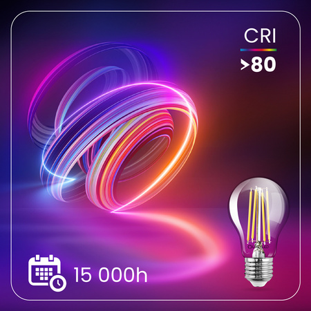 Žárovka LED E27, A60 7W = 60W 806lm 3000K Teplá bílá 360° Filament LUMILED
