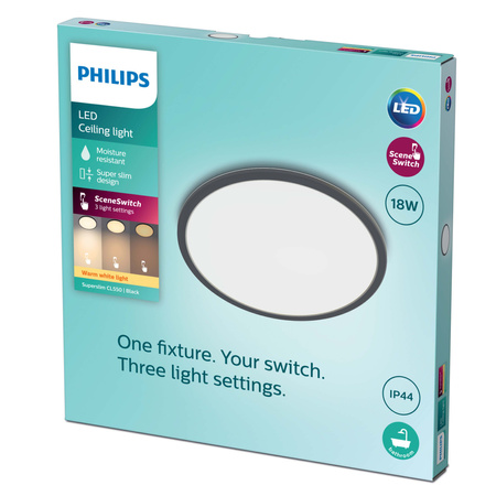 LED stropní svítidlo SUPERSLIM 18W 2700K 30cm IP44 stmívatelné černé PHILIPS