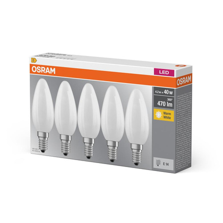 5x LED žárovka E14 B35 4W = 40W 470lm 2700K Teplá bílá 300° OSRAM vlákno
